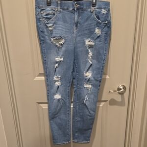 Torrid Blue Skinny Distressed Jeans